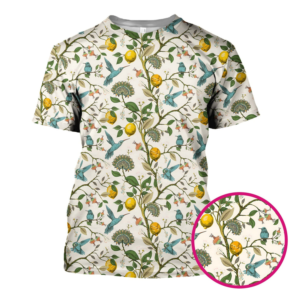 Hummingbird Lemon Floral Nurse Scrub Top