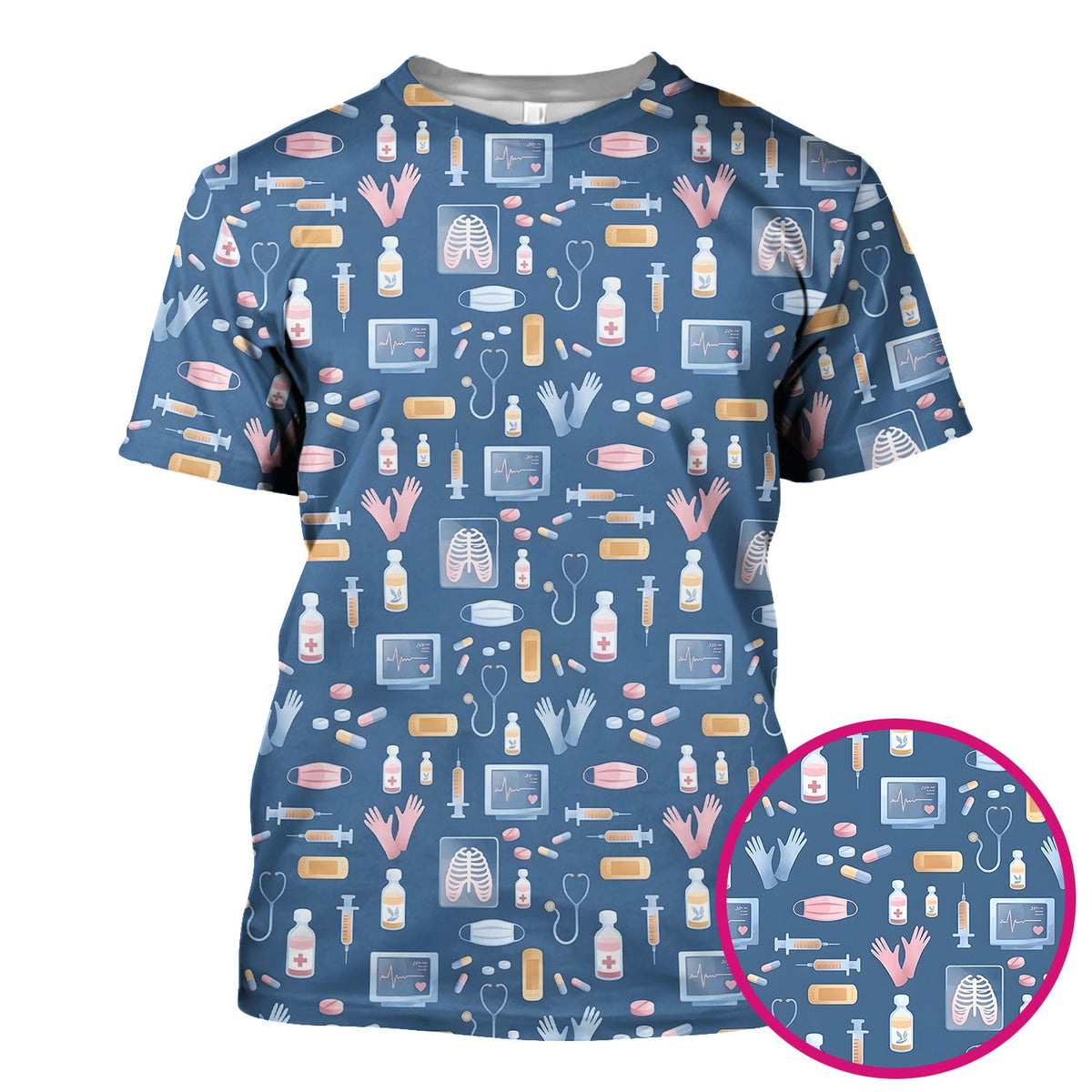 Medical Tools Gloves Syringe Nurse Scrub Top