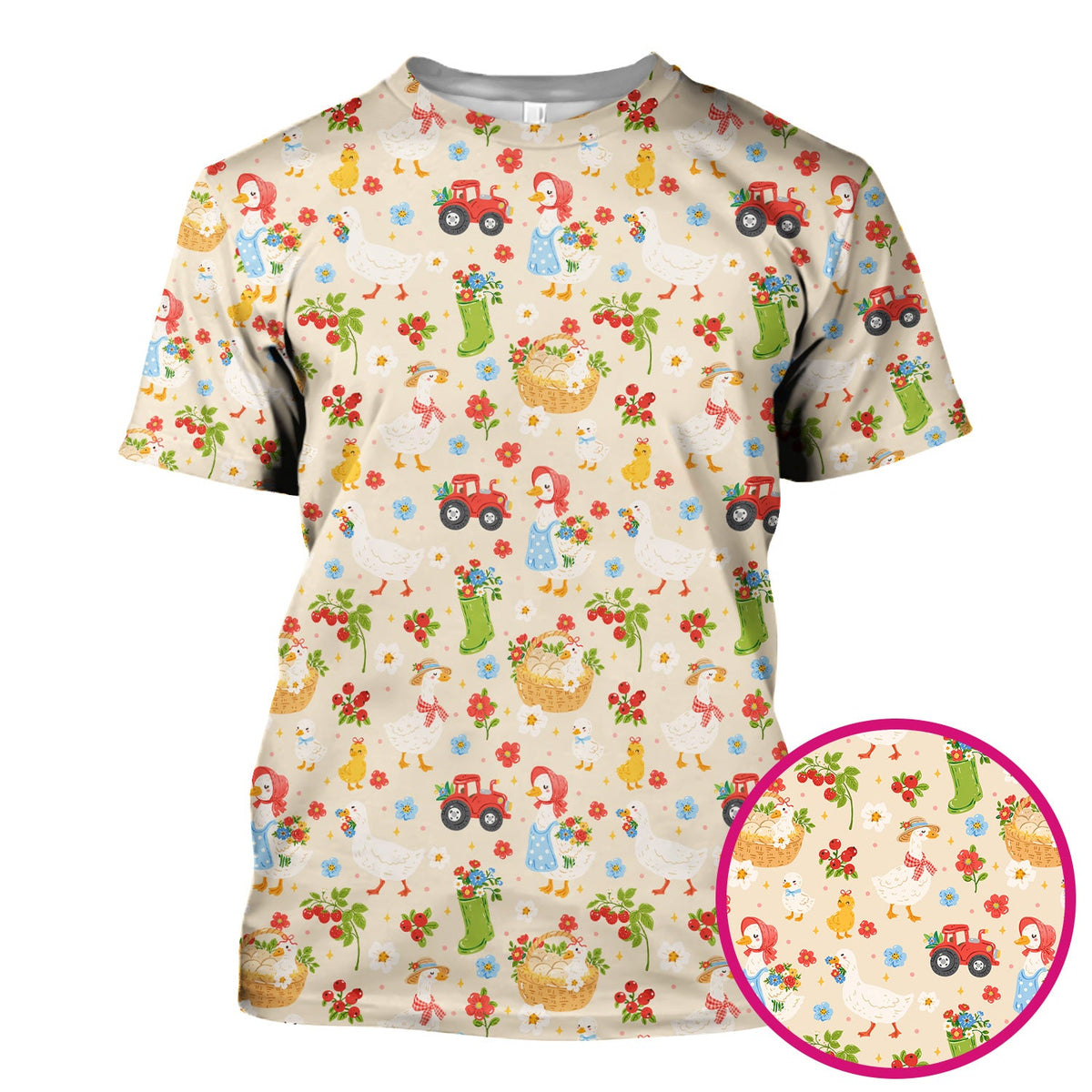 Farm Duck Chicken Tractor Flower Basket Nurse Scrub Top