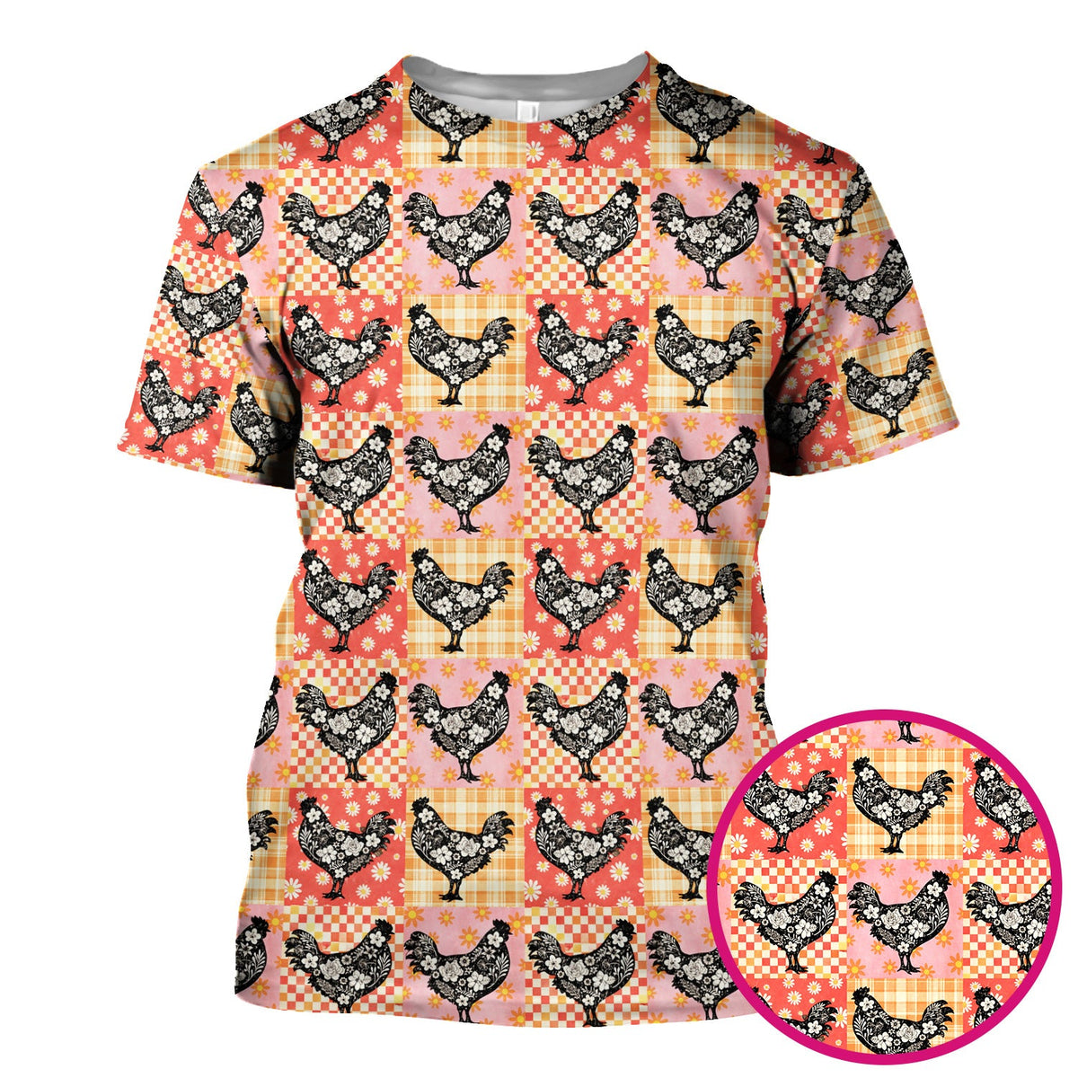 Floral Chicken Patchwork Nurse Scrub Top
