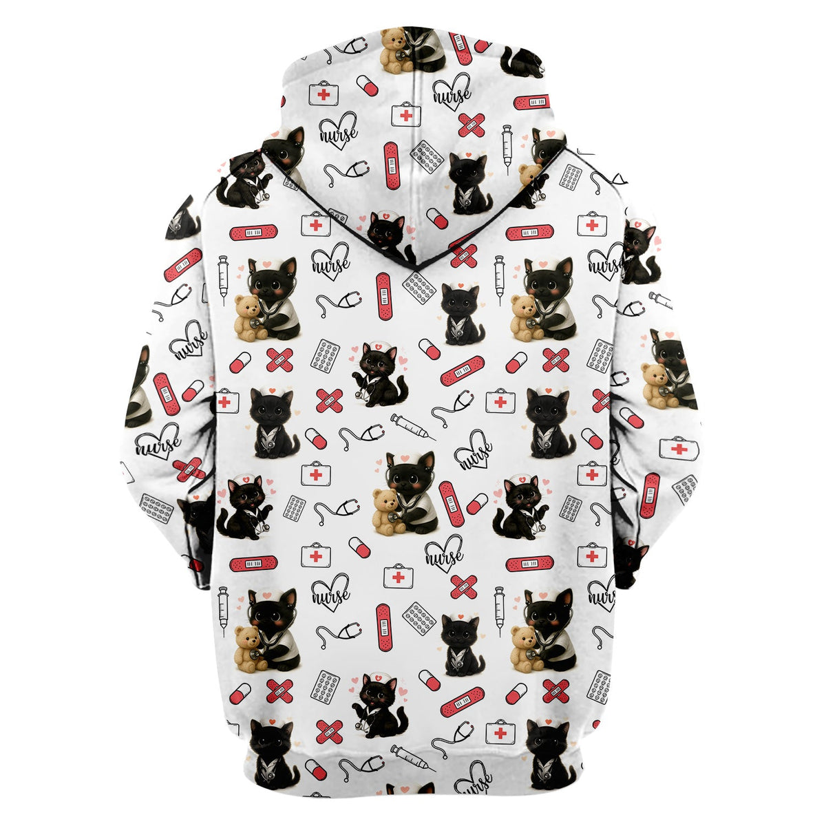 Cute Black Cat Nurse Scrub Top for RN CNA LPN - Funny Kitty Medical Pattern Uniform - Gift for Cat Loving Healthcare Women