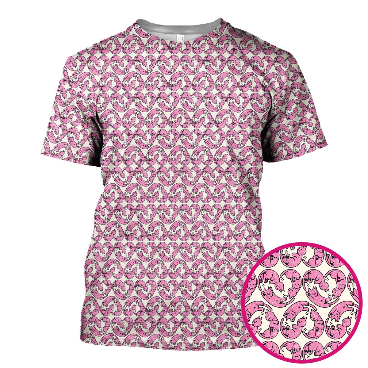Pink Cat Cartoon Nurse Scrub Top