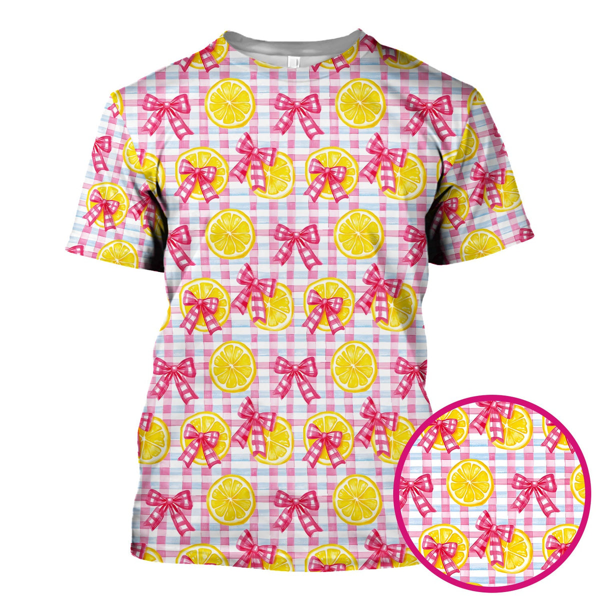 Lemon Slice Pink Bow Gingham Nurse Scrub Top