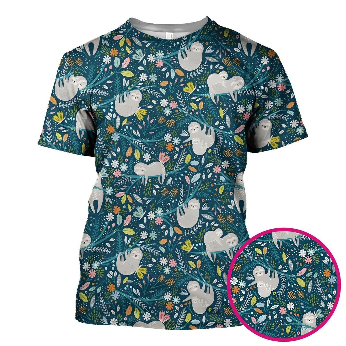 Sloth Jungle Leaf Nurse Scrub Top