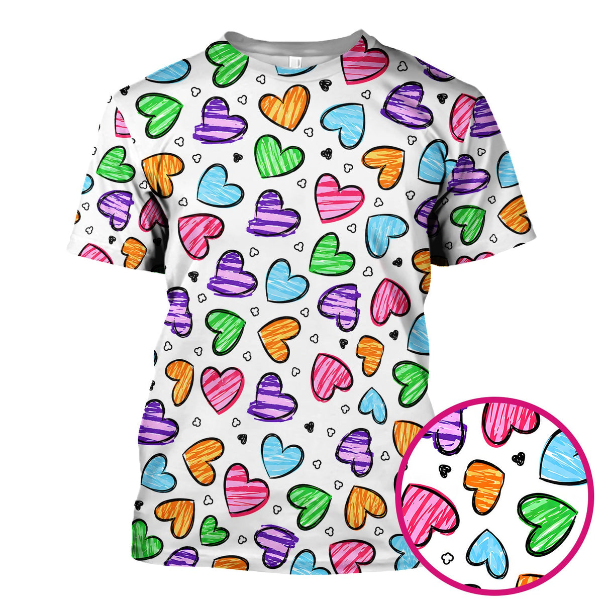 Colorful Doodle Heart Nurse Scrub Top