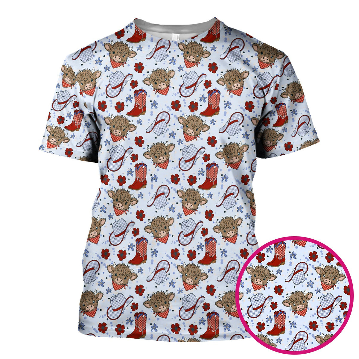Highland Cow Cowboy Boots Nurse Scrub Top