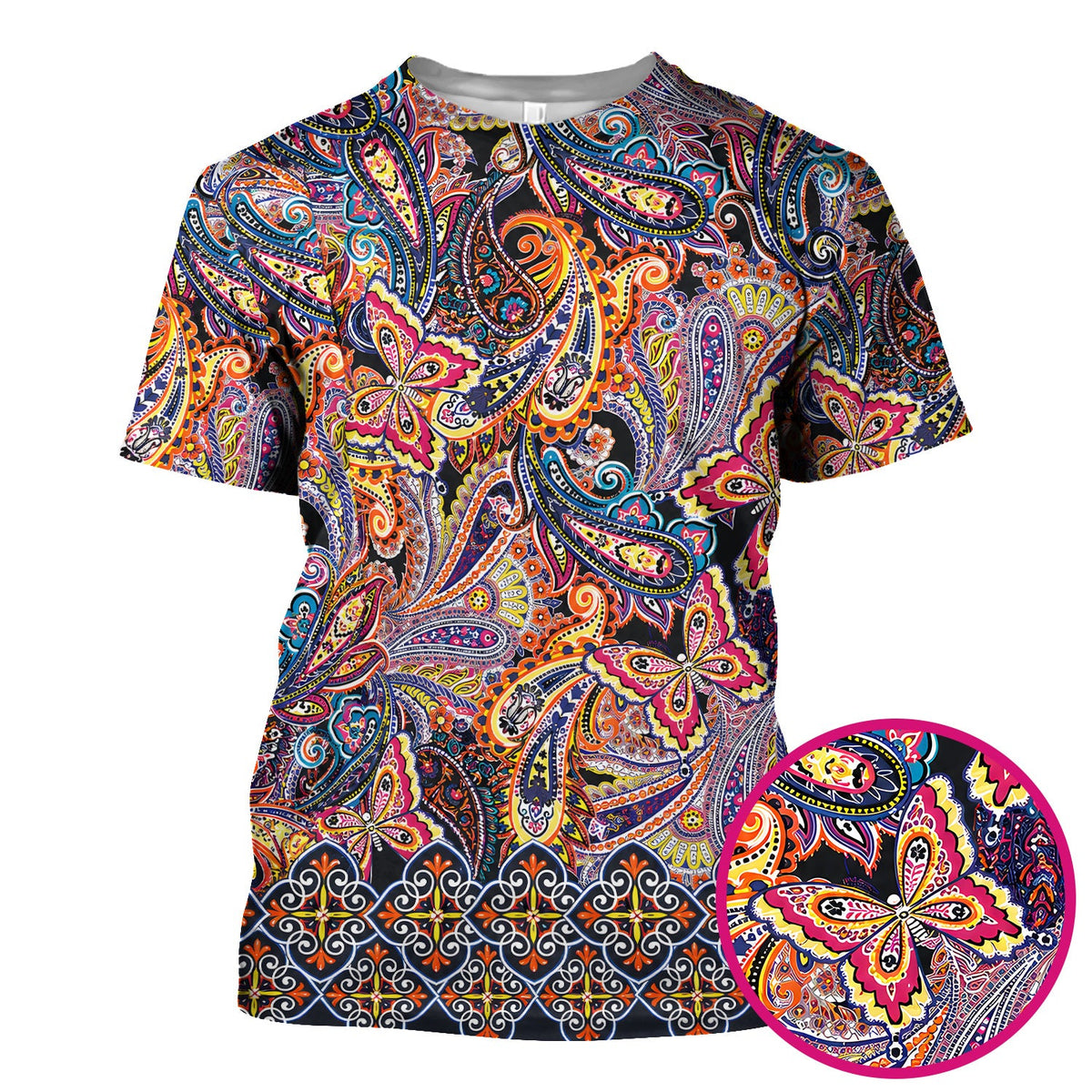 Colorful Bohemian Paisley Floral Nurse Scrub Top