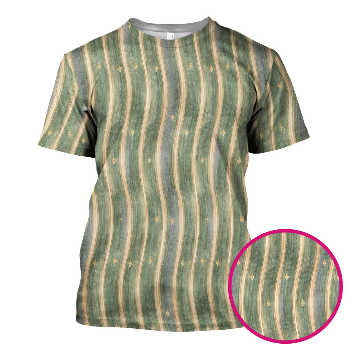 Nurse Green Vertical Stripe Floral Scrub Top
