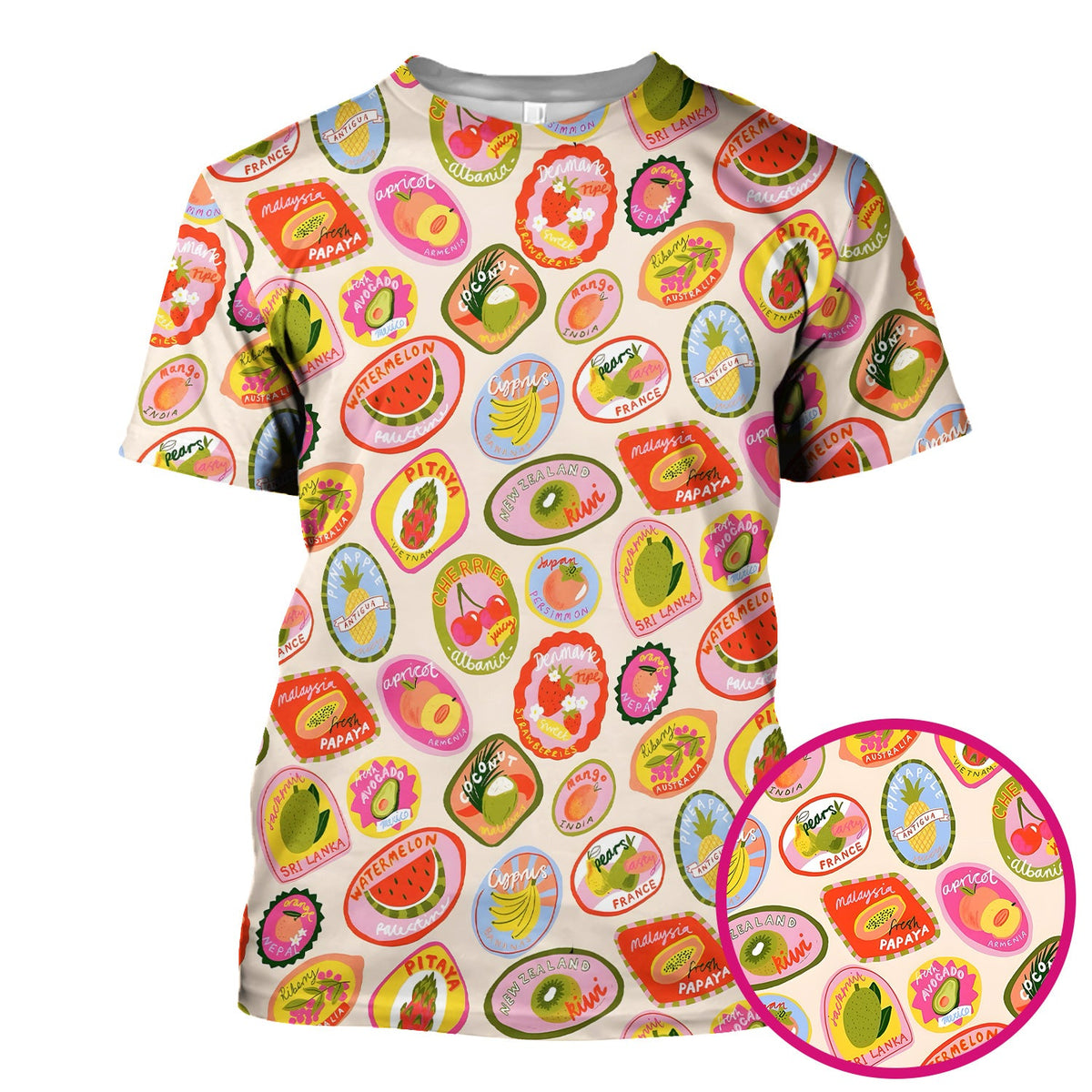 Summer Colorful Fruit Sticker Nurse Scrub Top