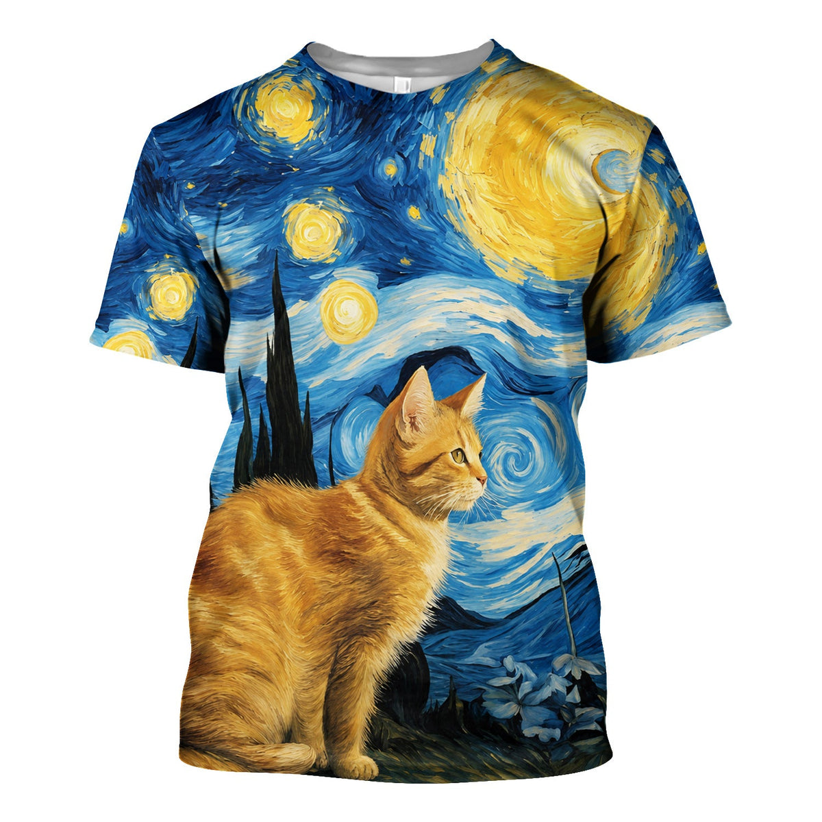 Swirling Moonlit Cat Scene Nurse Scrub Top