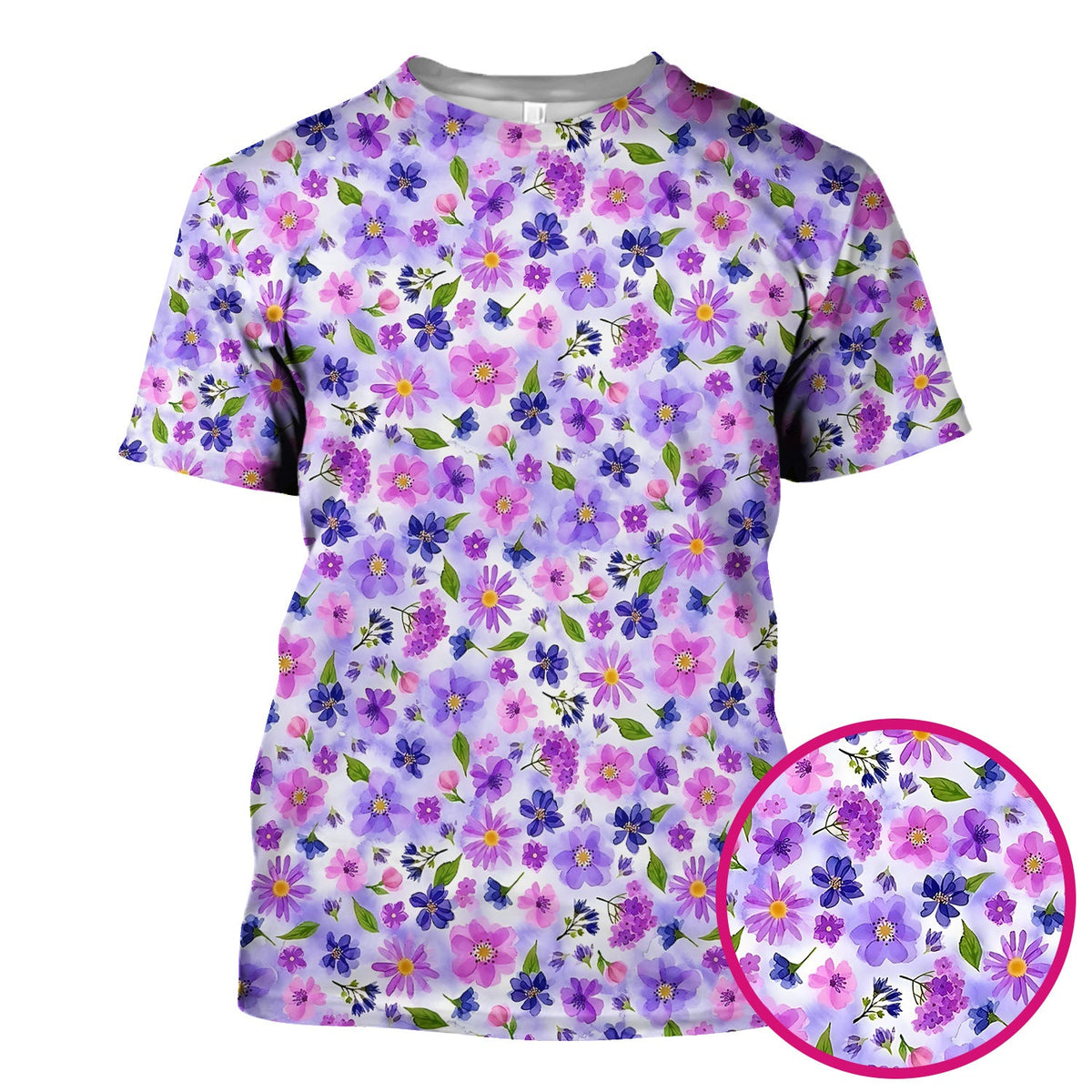Purple Watercolor Wildflower Bloom Nurse Scrub Top