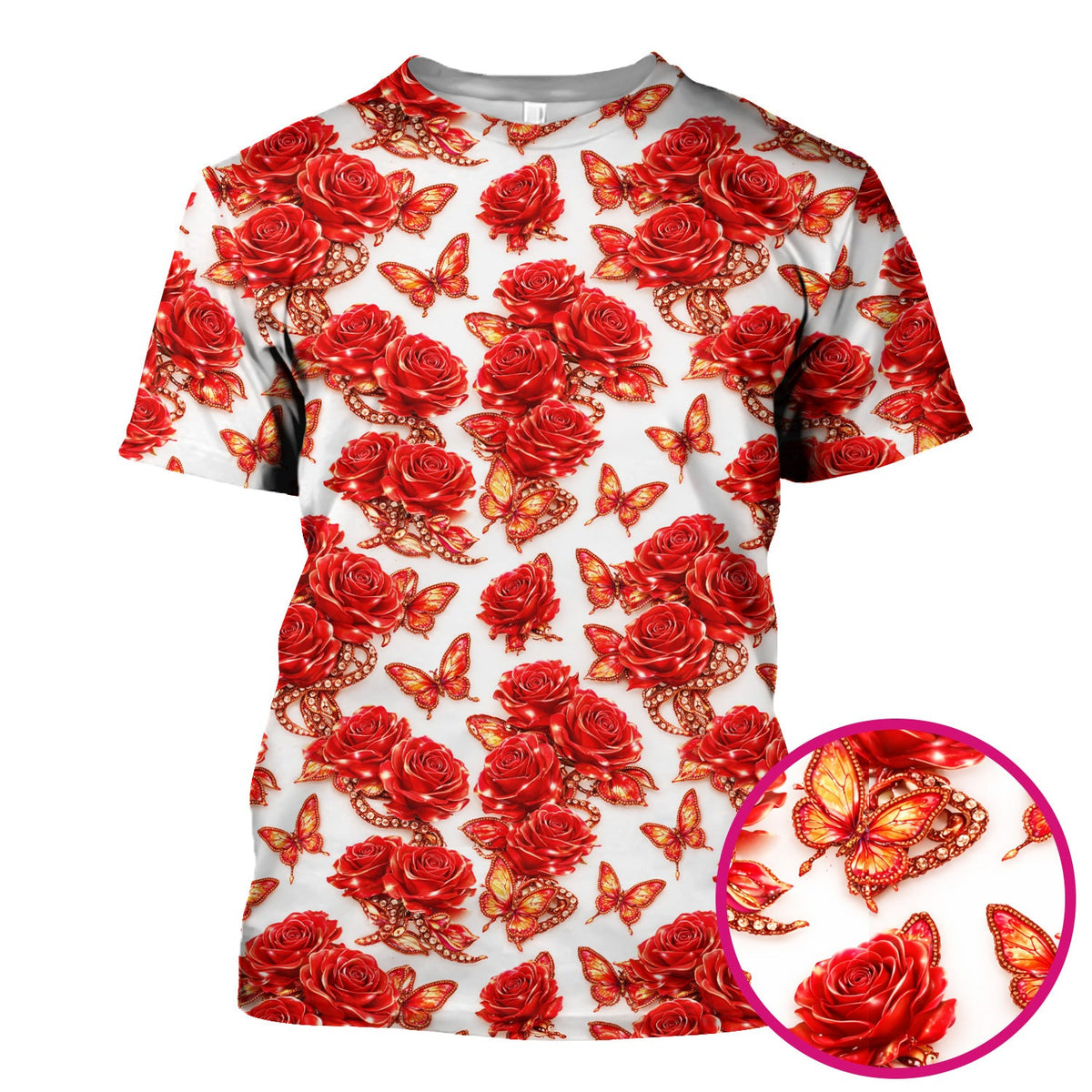 Red Rose And Butterfly Nurse Scrub Top