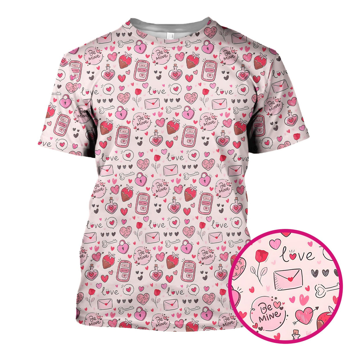 Be Mine Pink Heart Valentine Nurse Scrub Top