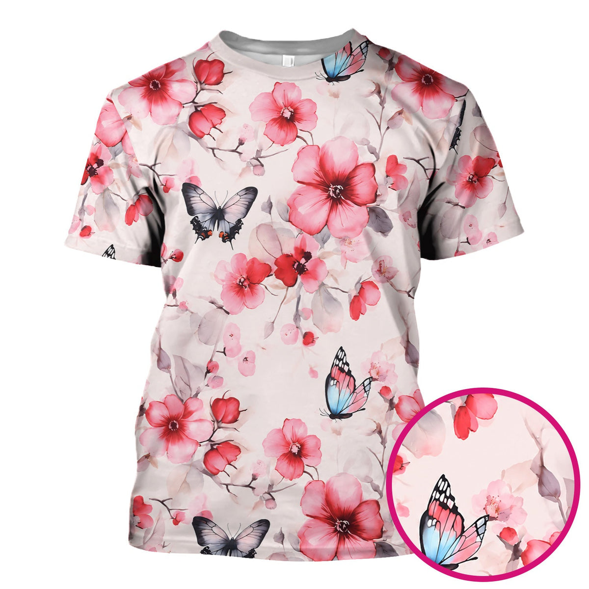 Pink Butterfly Blossom Nurse Scrub Top