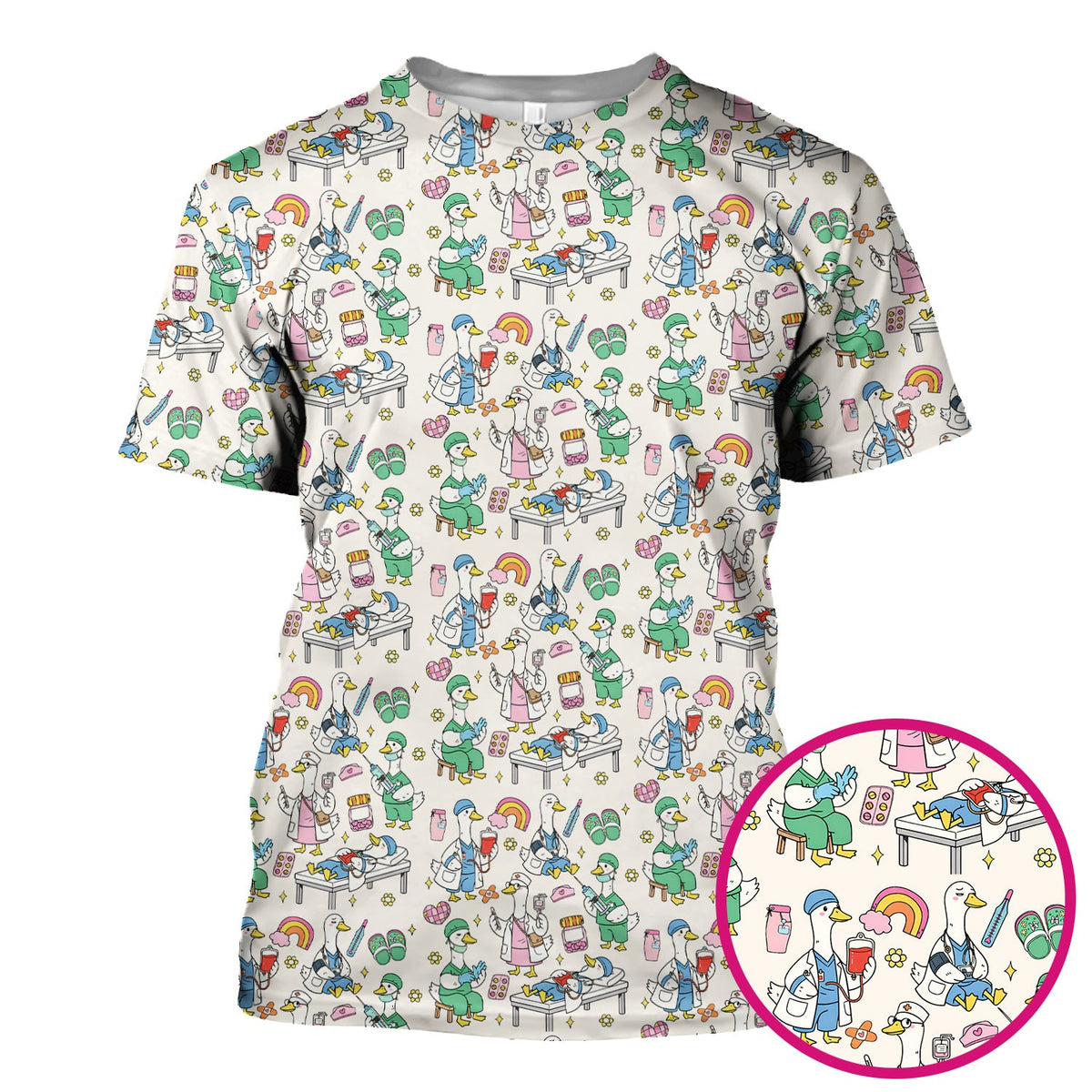 Duck Medical Doodle Nurse Scrub Top