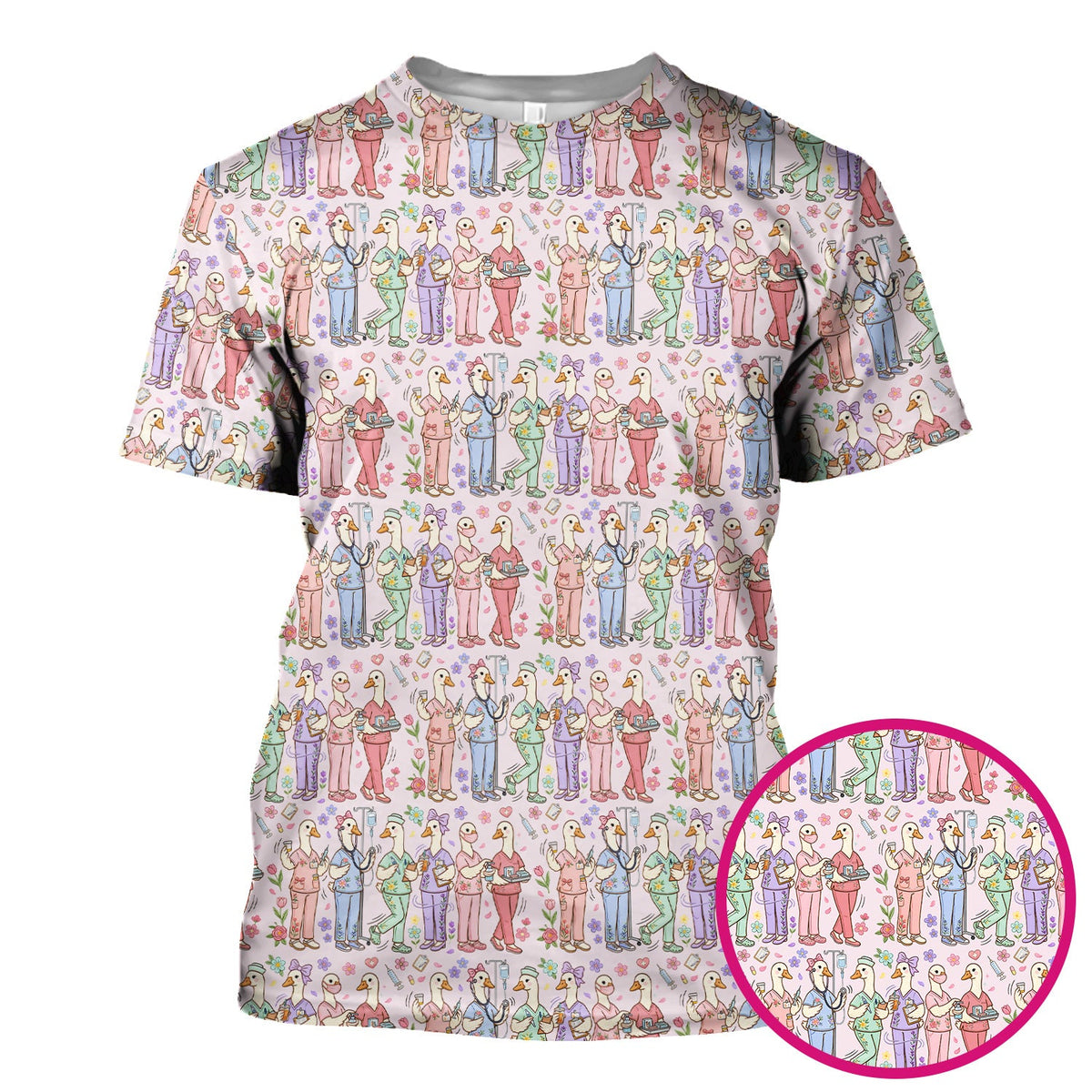 Goose Characters Floral Nurse Scrub Top