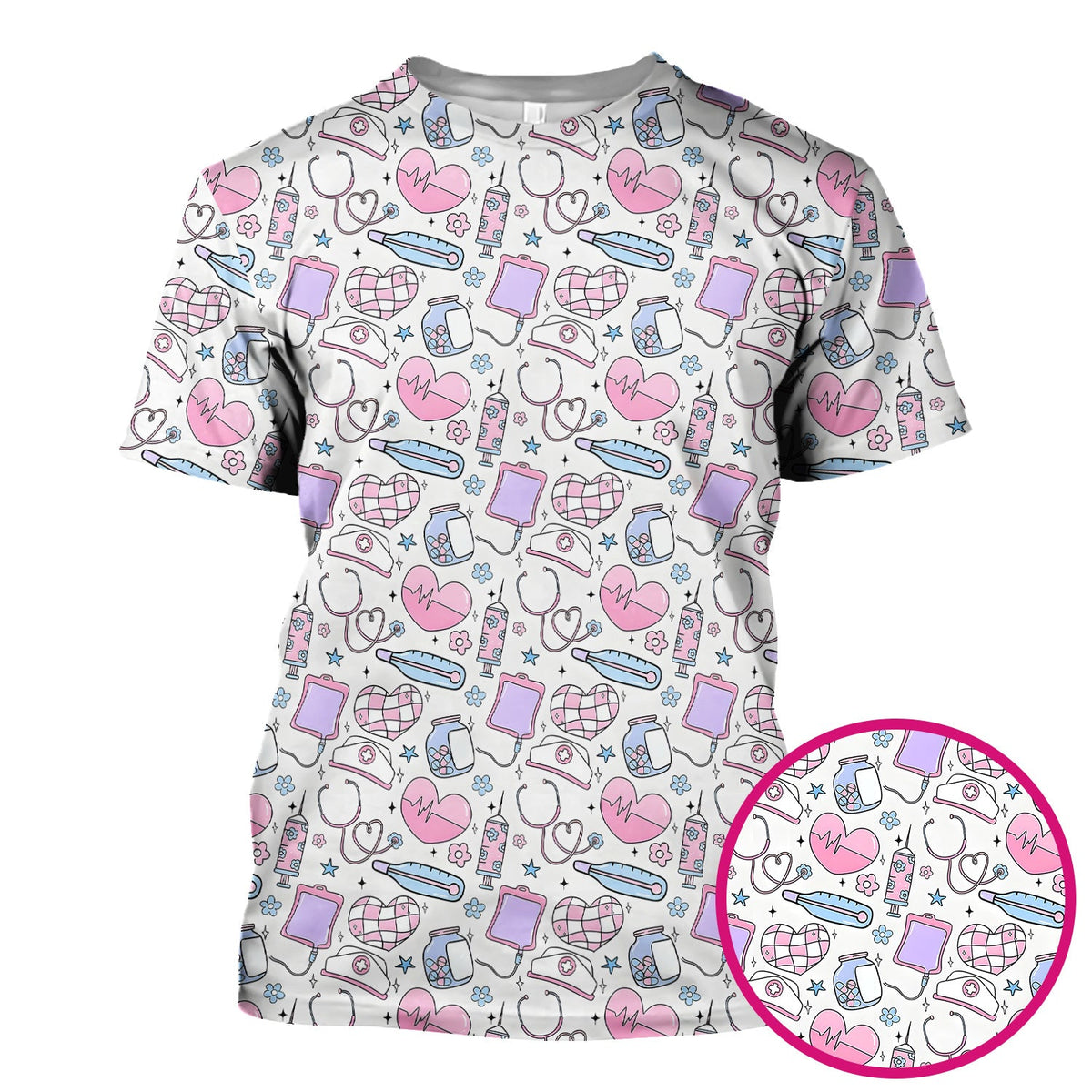 Pastel Medical Icons Nurse Scrub Top