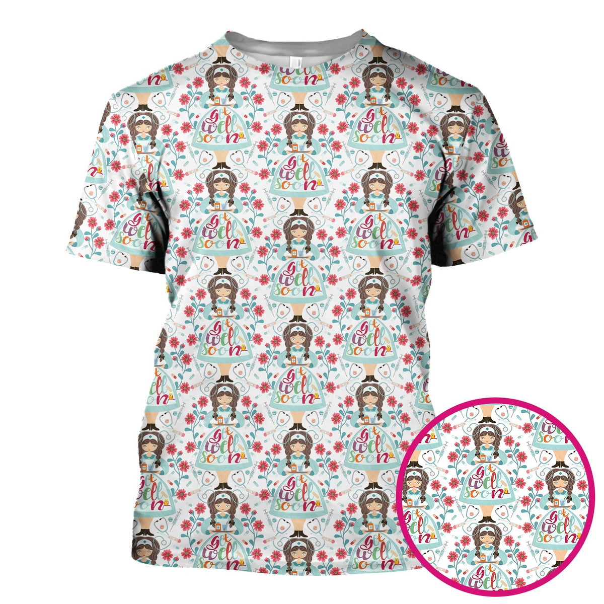 Get Well Soon Girl Floral Nurse Scrub Top