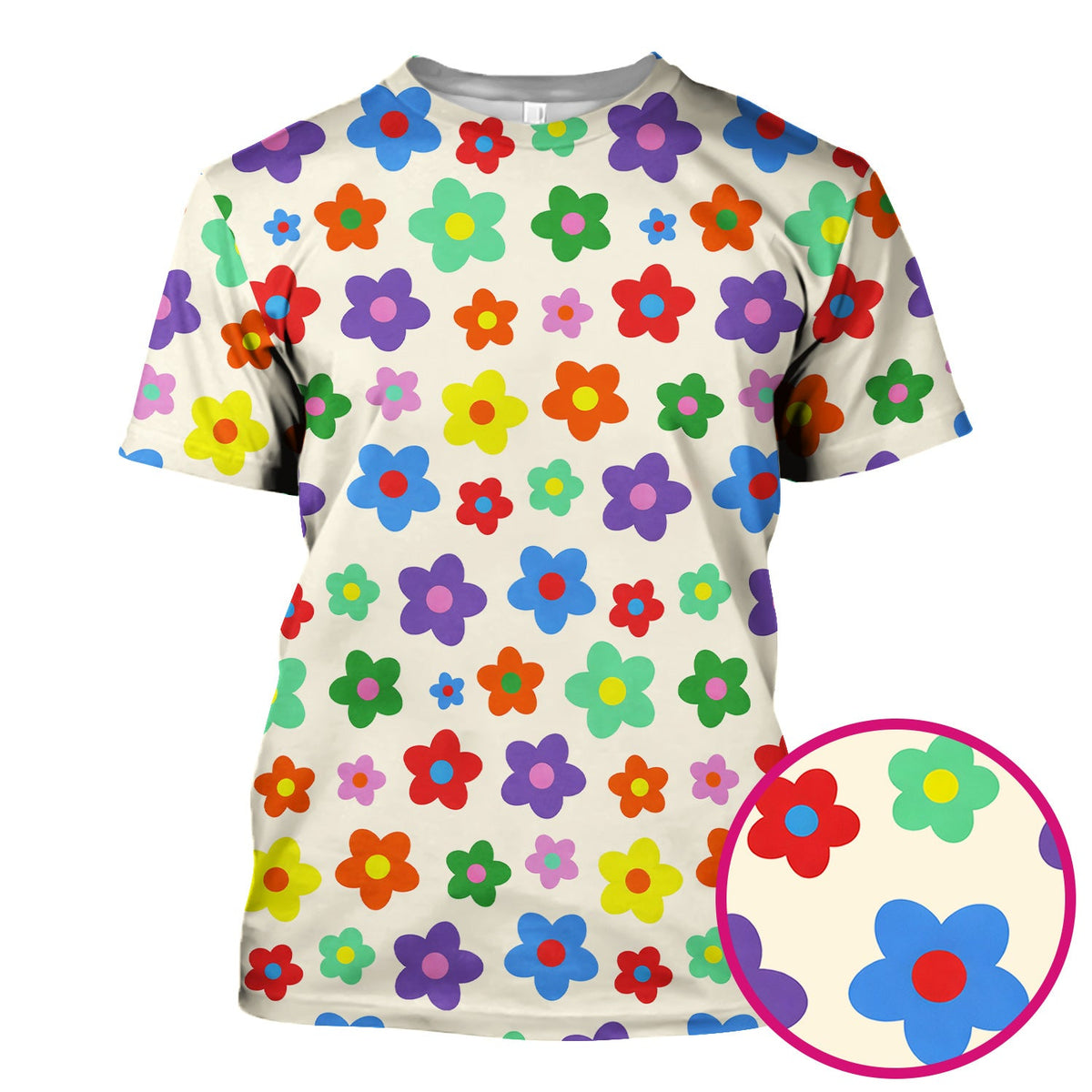 Colorful Retro Flower Nurse Scrub Top