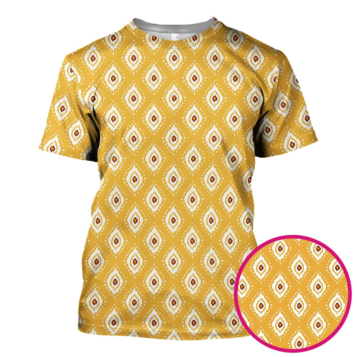 Mustard Geometric Ikat Nurse Scrub Top