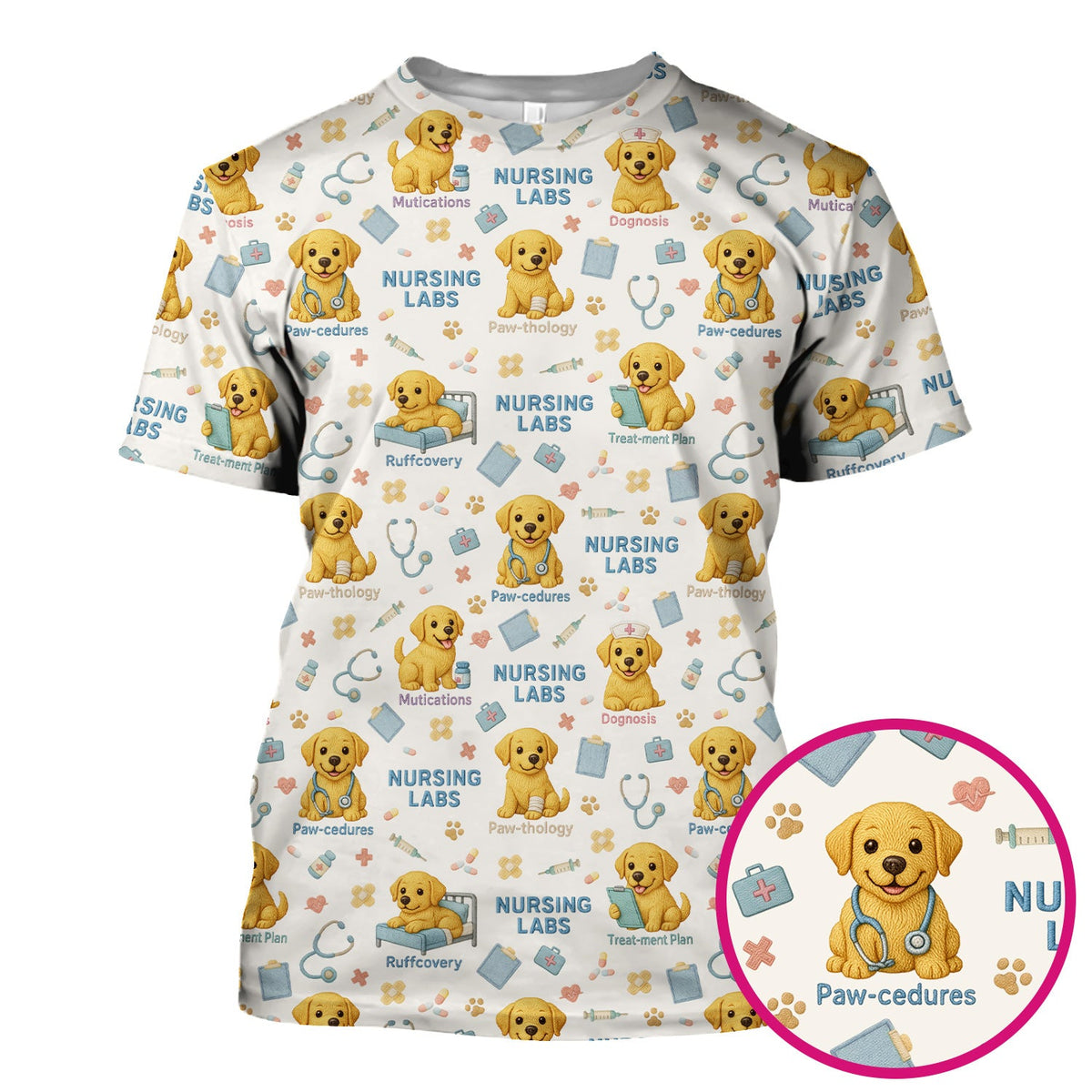Labrador Nursing Scrub Top, Cute Dog Pattern Nurse Uniform,  Comfortable Scrubs For Nurses