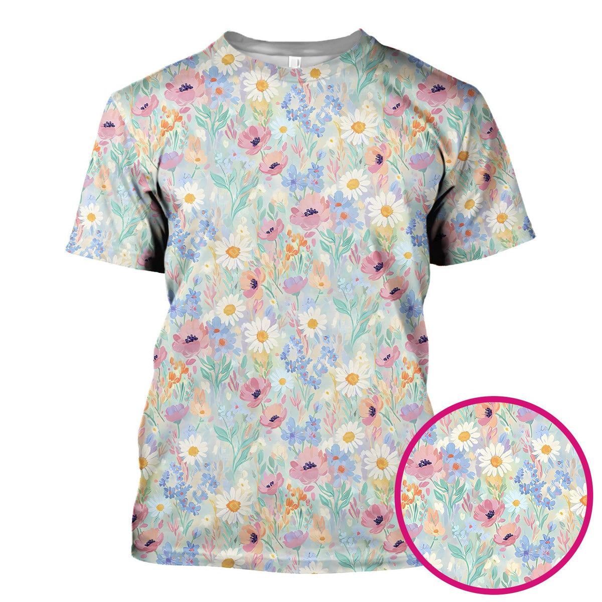 Pastel Wildflower Meadow Floral Nurse Scrub Top