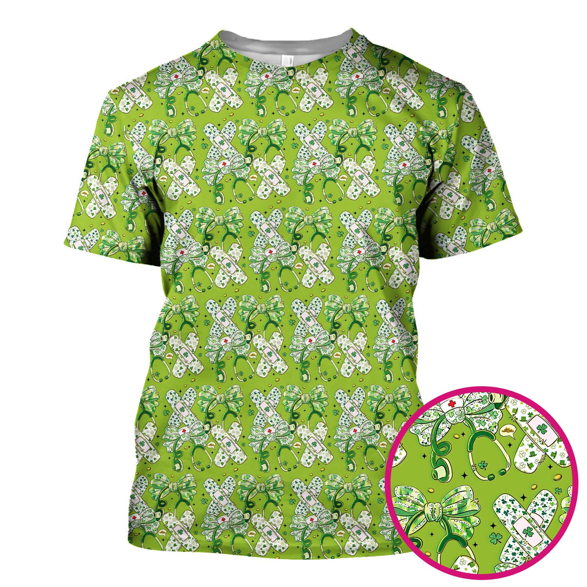 St Patrick Shamrock Stethoscope Nurse Scrub Top