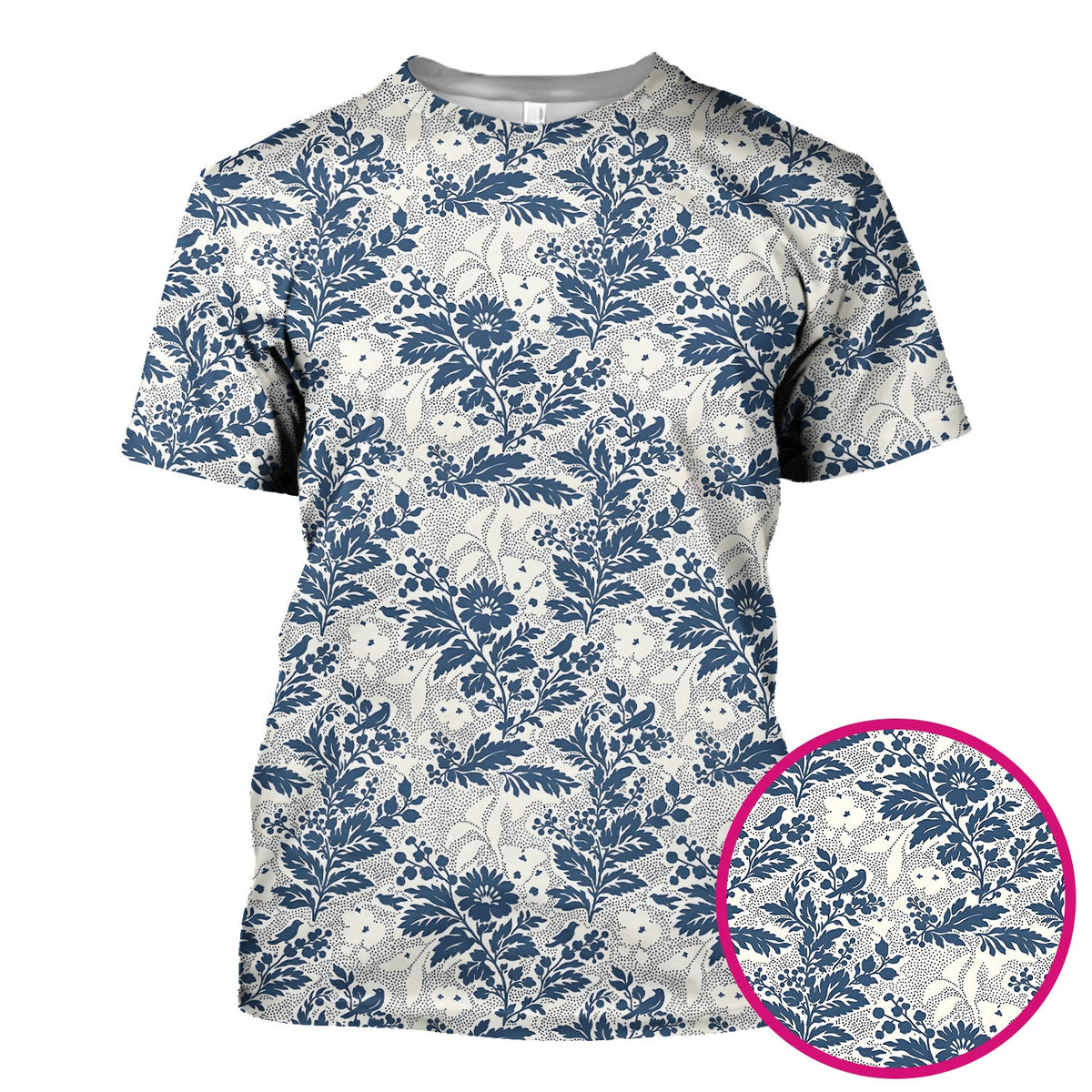 Cute Blue Floral Botanical Nurse Scrub Top