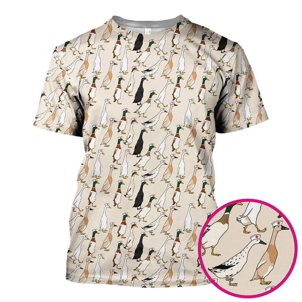 Duck Pattern Nurse Scrub Top