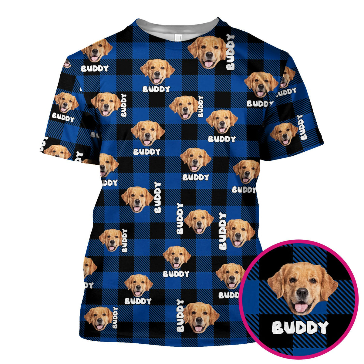 Custom Dog Face Scrub Top, Personalized Pet Photo Checkered Pattern Shirt, Custom Name Vet Tech Gift For Nursing