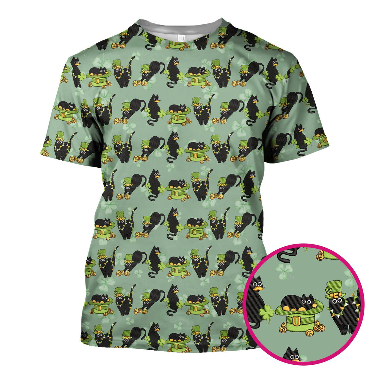 St Patrick Black Cat Clover Nurse Scrub Top
