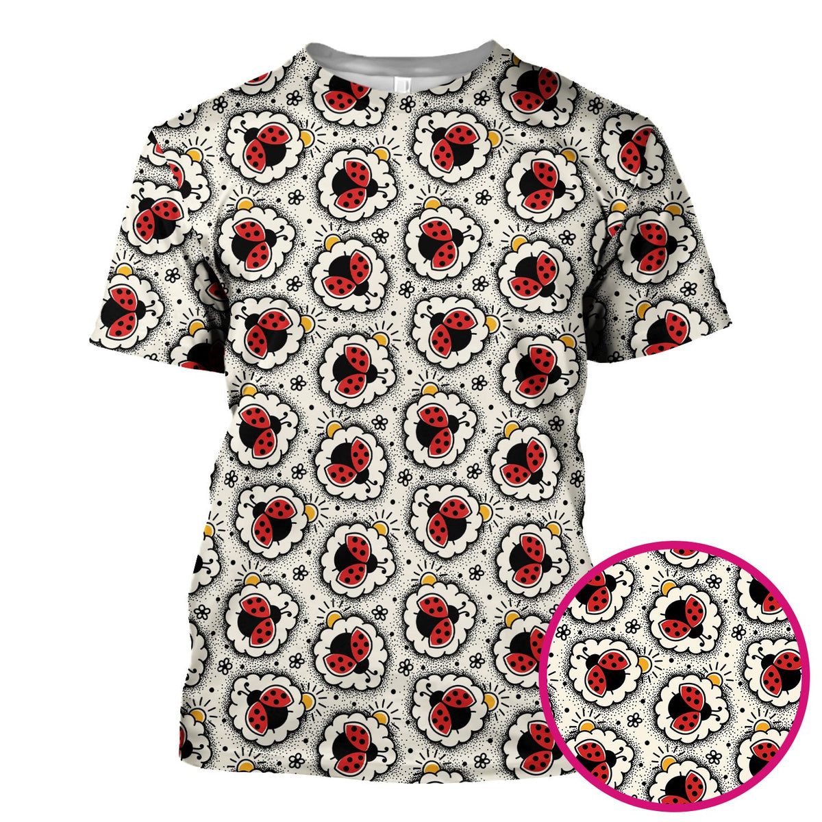 Ladybug Floral Frame Nurse Scrub Top