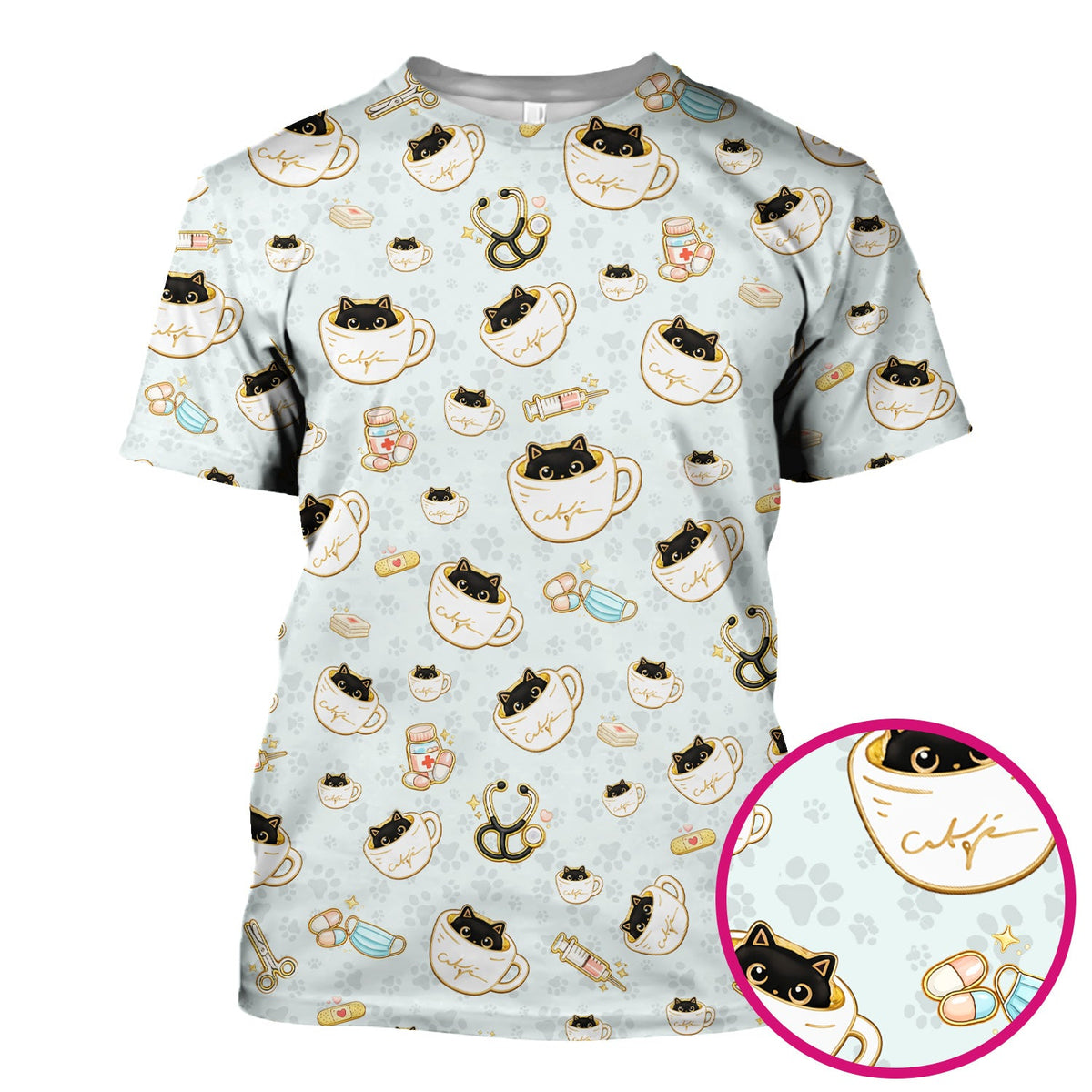 Coffee Cat Nurse Scrub Top