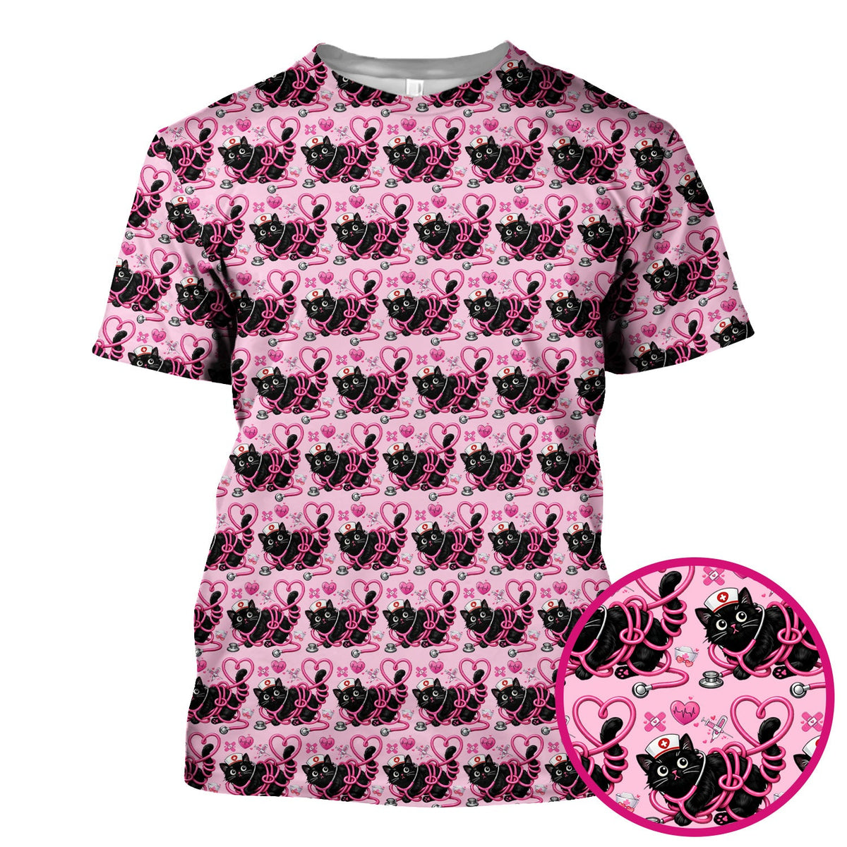 Valentine Cat Nurse Heart Scrub Top