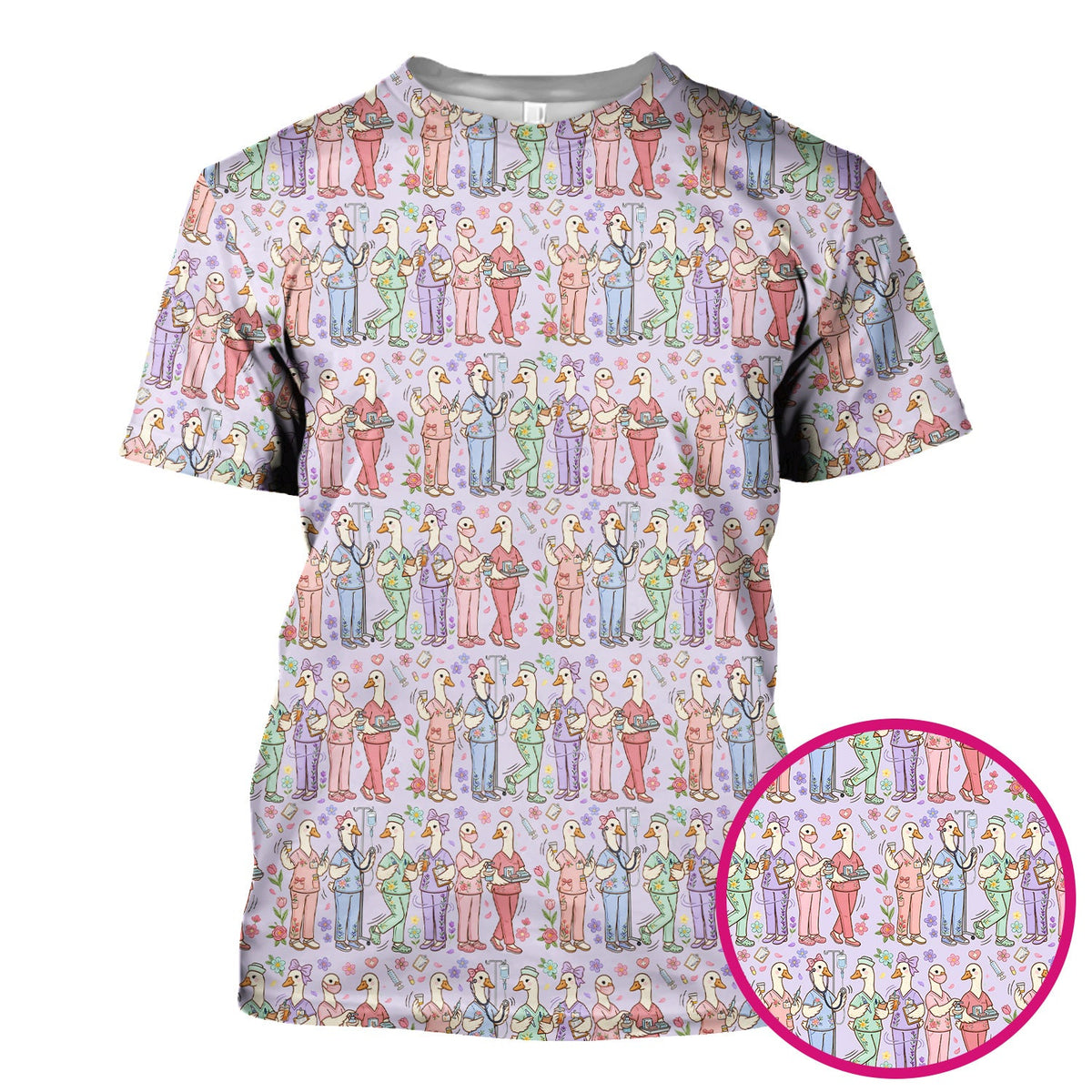 Goose Characters Floral Nurse Scrub Top