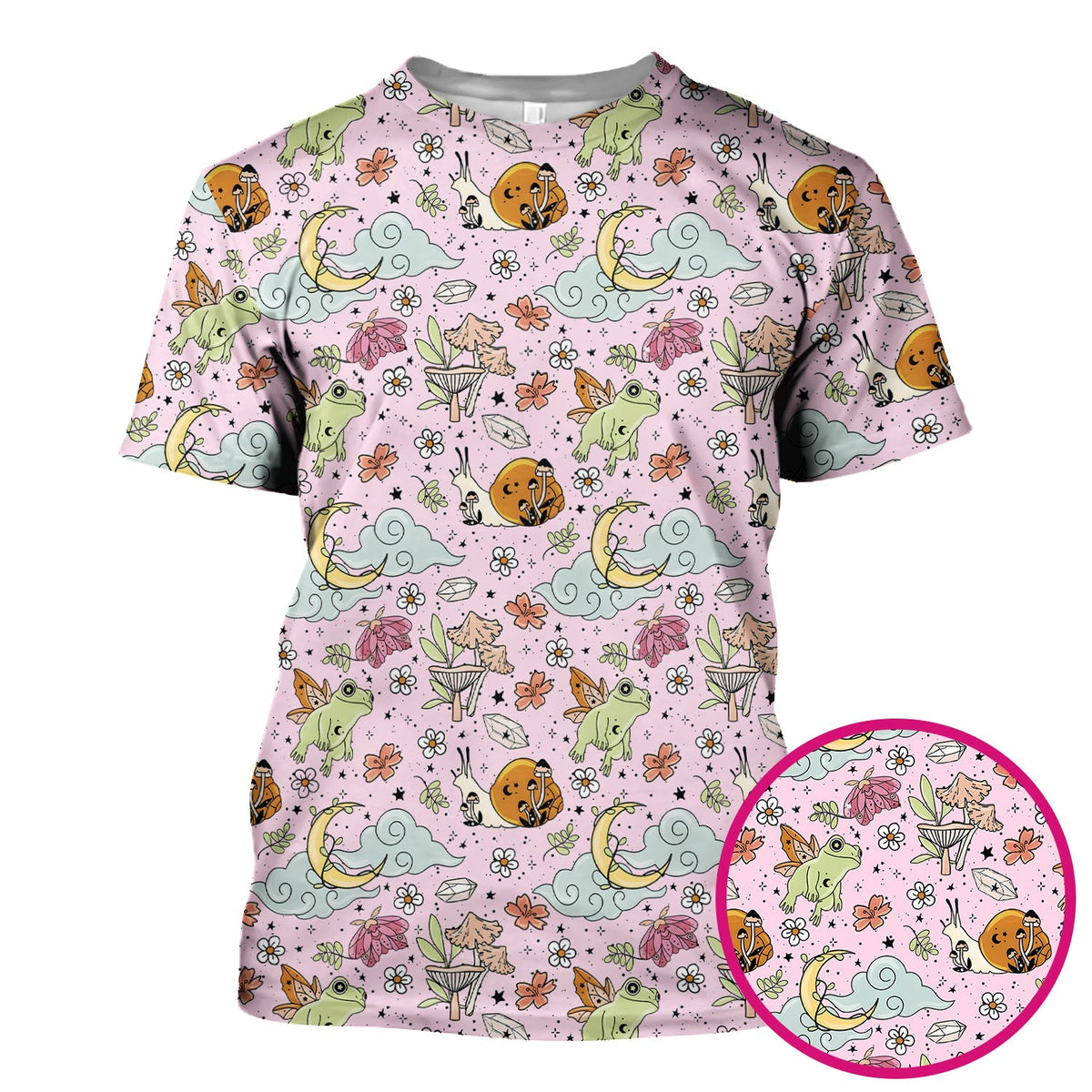 Whimsical Frog Moon Mushroom Nurse Scrub Top