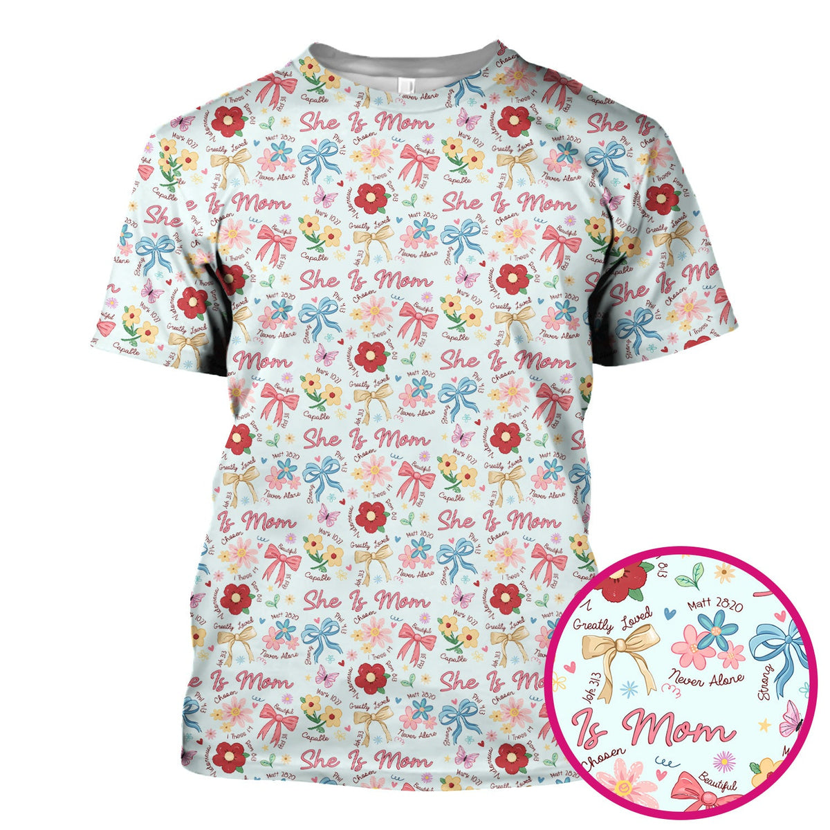 She Is Mom Floral Bow Nurse Scrub Top