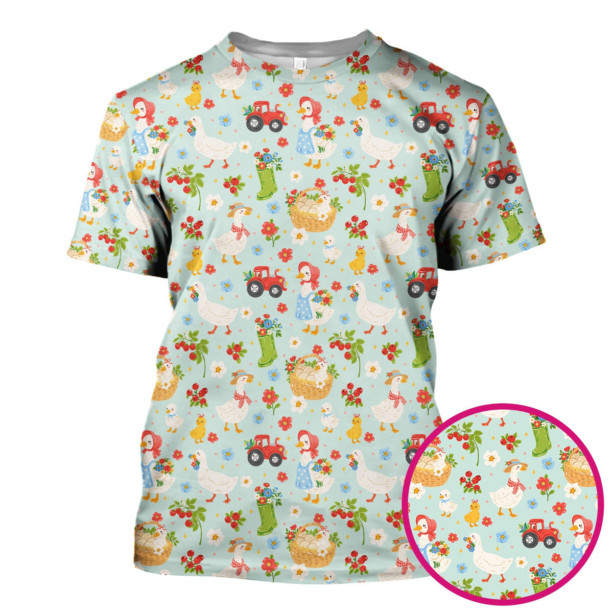 Farm Duck Chicken Tractor Flower Basket Nurse Scrub Top