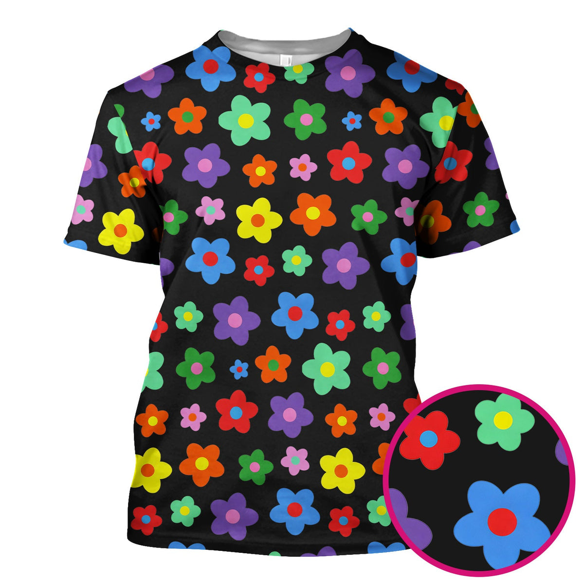Colorful Retro Flower Nurse Scrub Top