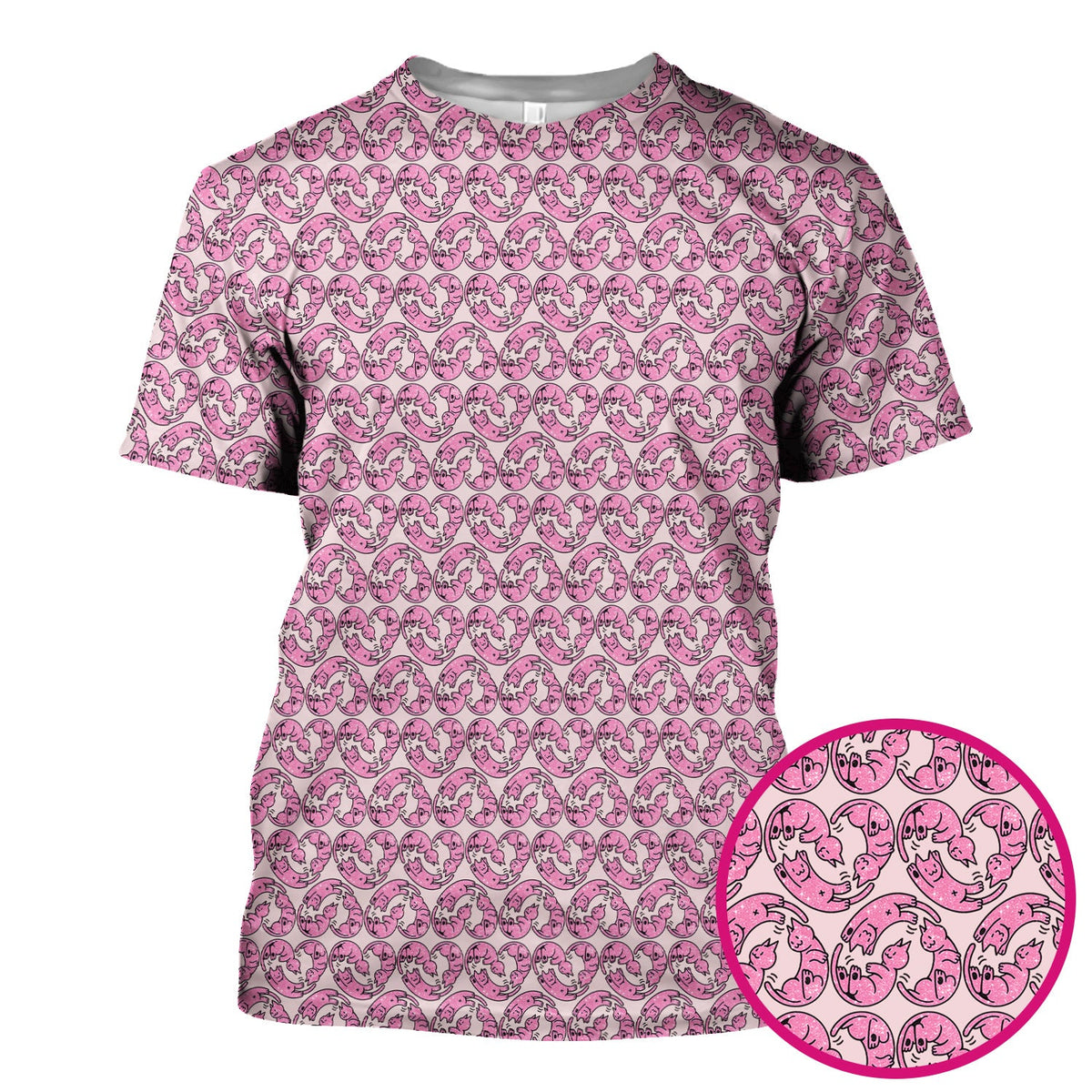 Pink Cat Cartoon Nurse Scrub Top
