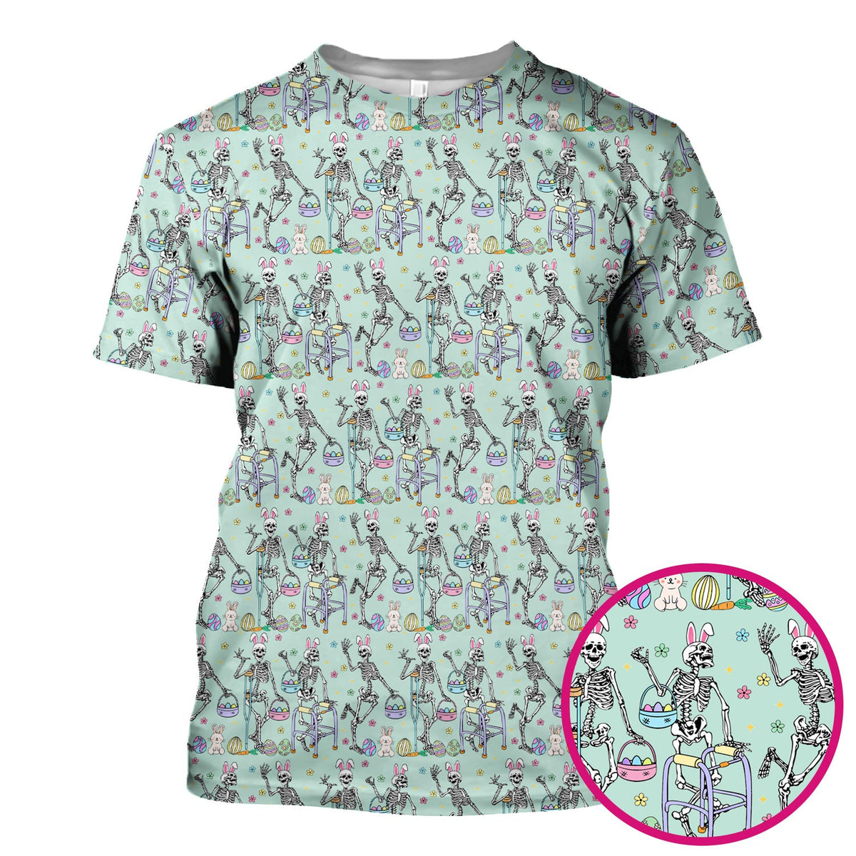 Fun Skeleton Bunny Nurse Scrub Top - Easter Gift