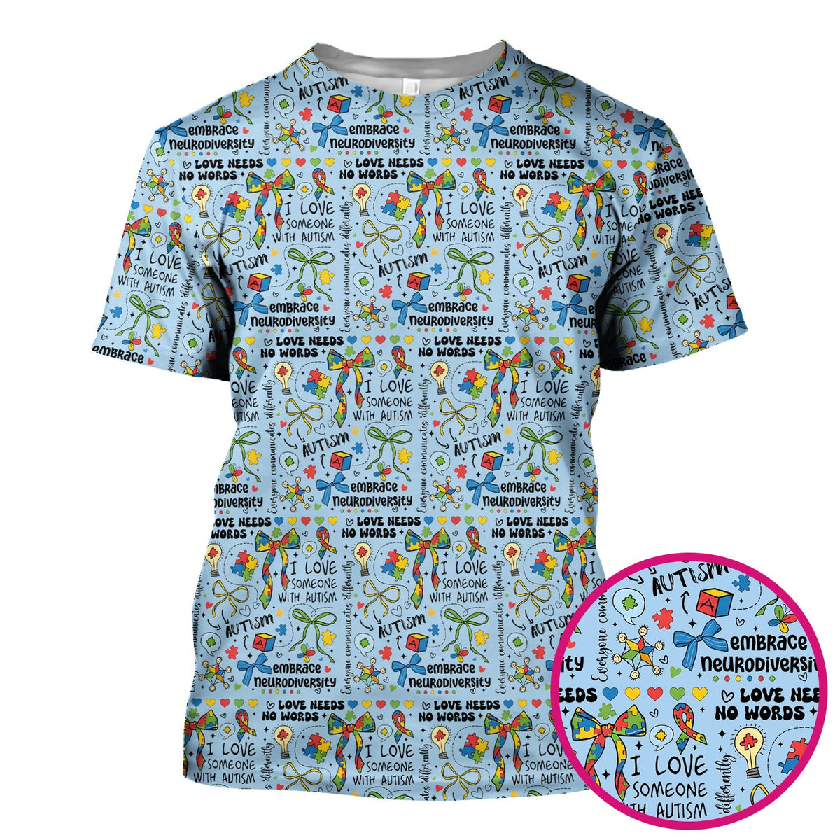Autism Awareness Puzzle Ribbon Pastel Nurse Scrub Top