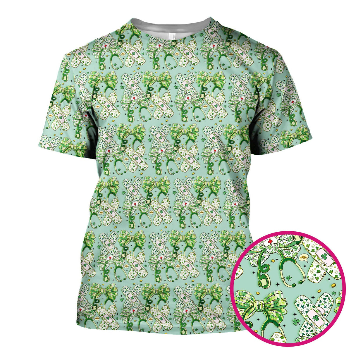St Patrick Shamrock Stethoscope Nurse Scrub Top