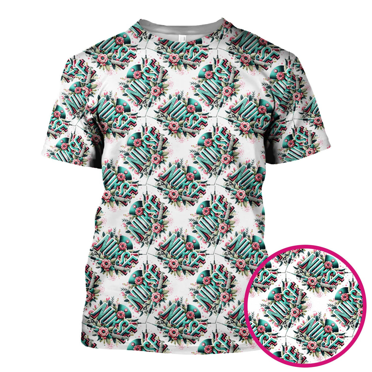 Typography Floral Nurse Scrub Top