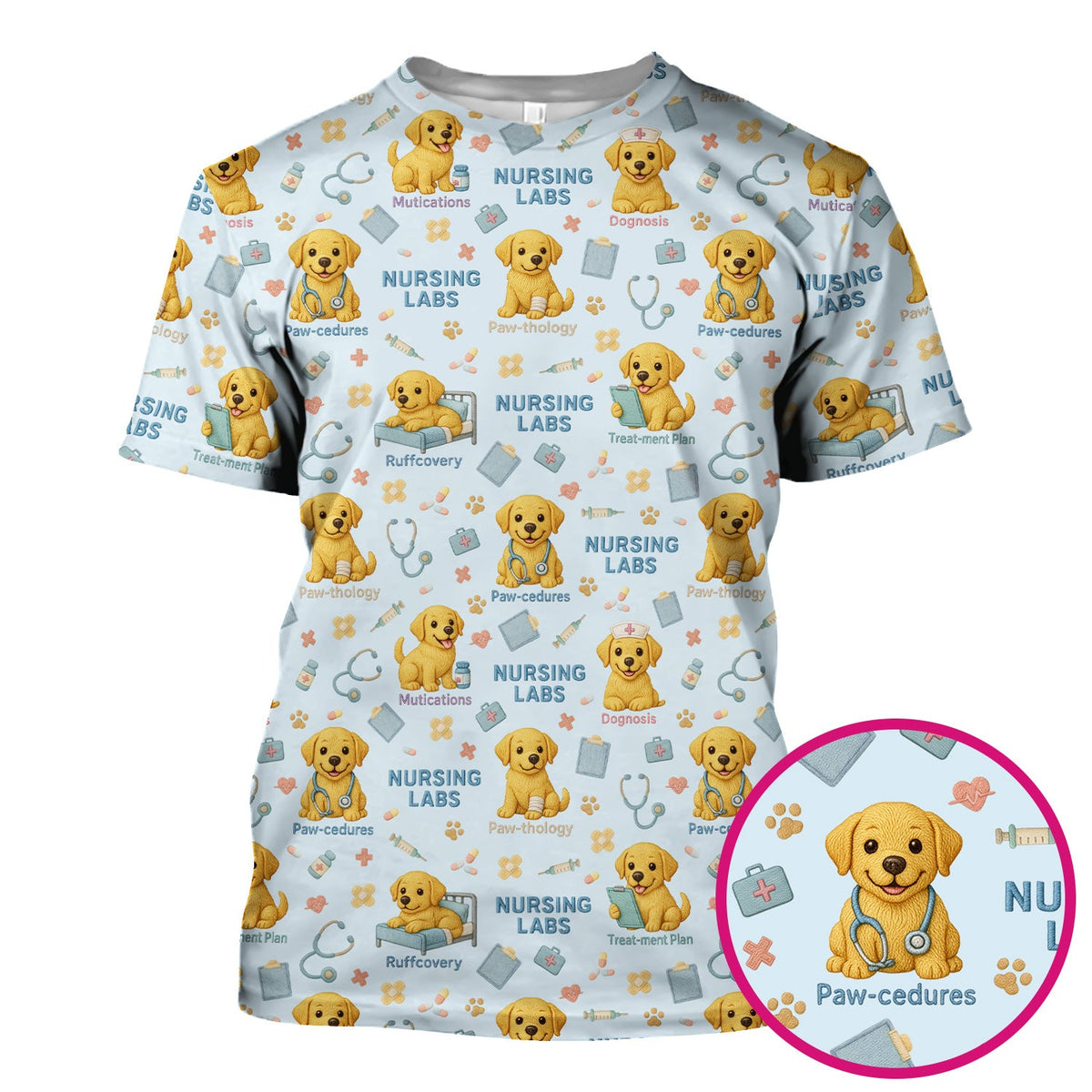 Labrador Nursing Scrub Top, Cute Dog Pattern Nurse Uniform,  Comfortable Scrubs For Nurses