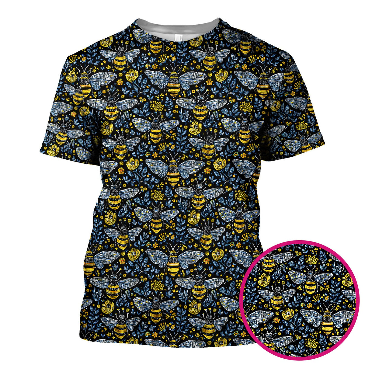 Honey Bee And Wildflower Garden Pattern Scrub Top, Comfortable Scrubs for Nurses