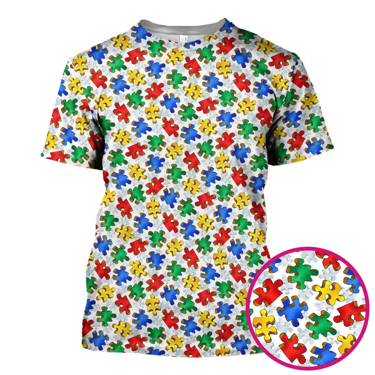Colorful Autism Puzzle Piece Nurse Scrub Top