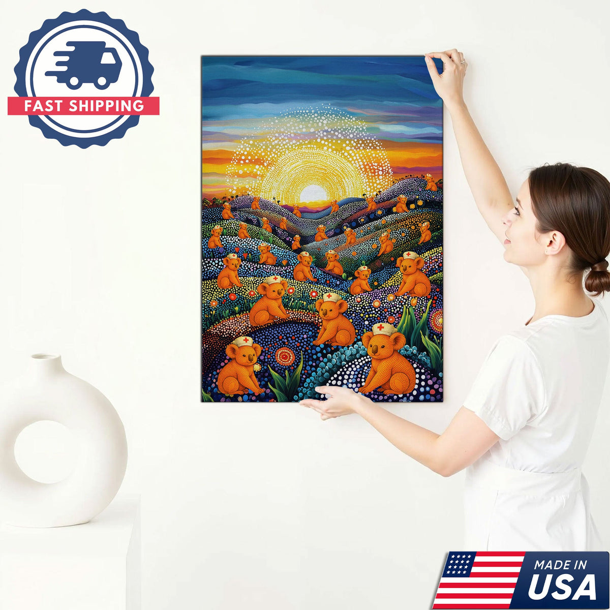 Australian Koala Dot Art Nurse Canvas