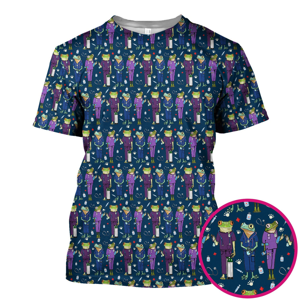 Frog Print Nurse Scrub Top