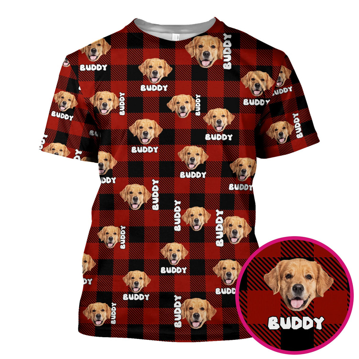 Custom Dog Face Scrub Top, Personalized Pet Photo Checkered Pattern Shirt, Custom Name Vet Tech Gift For Nursing